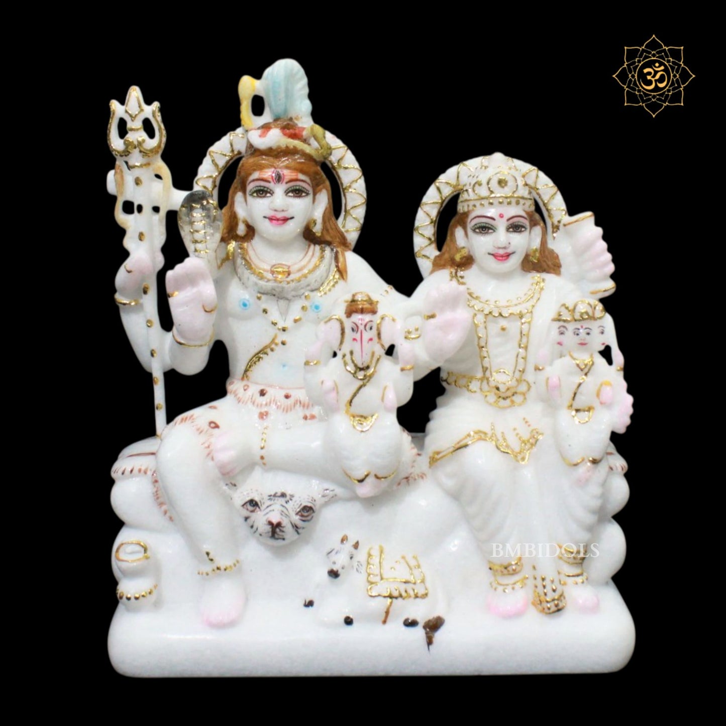 Shiv Parivar Marble Murti for Homes in 9inches with Ganesh and Kartikeya