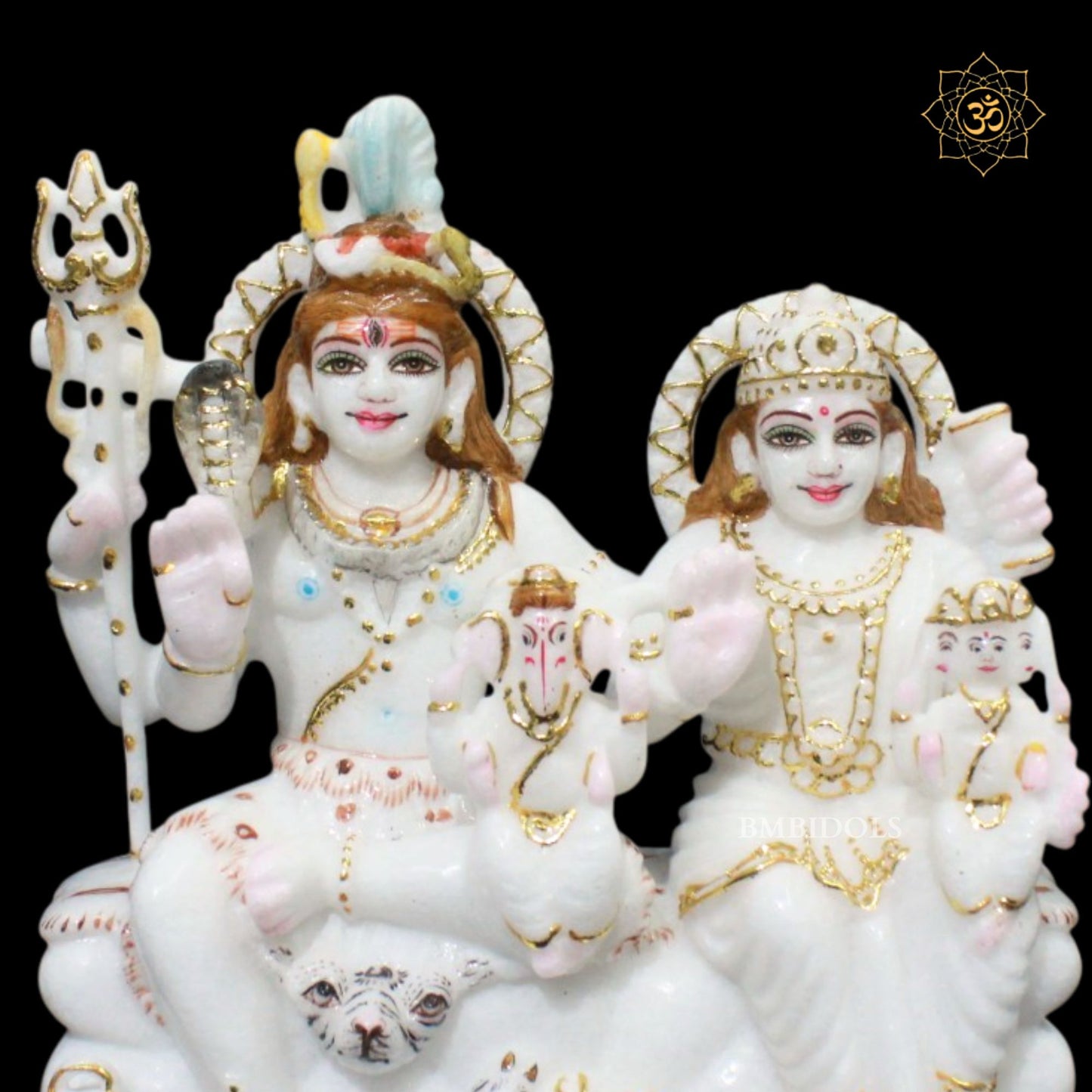 Shiv Parivar Marble Murti for Homes in 9inches with Ganesh and Kartikeya