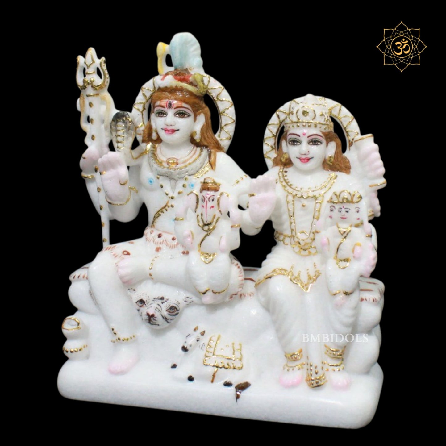 Shiv Parivar Marble Murti for Homes in 9inches with Ganesh and Kartikeya
