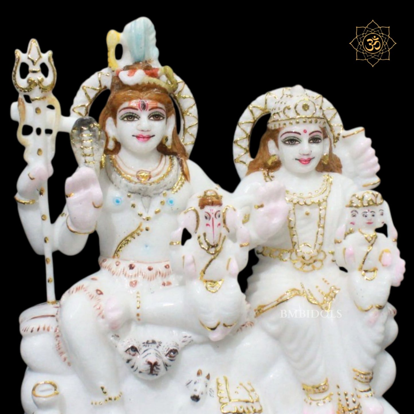 Shiv Parivar Marble Murti for Homes in 9inches with Ganesh and Kartikeya