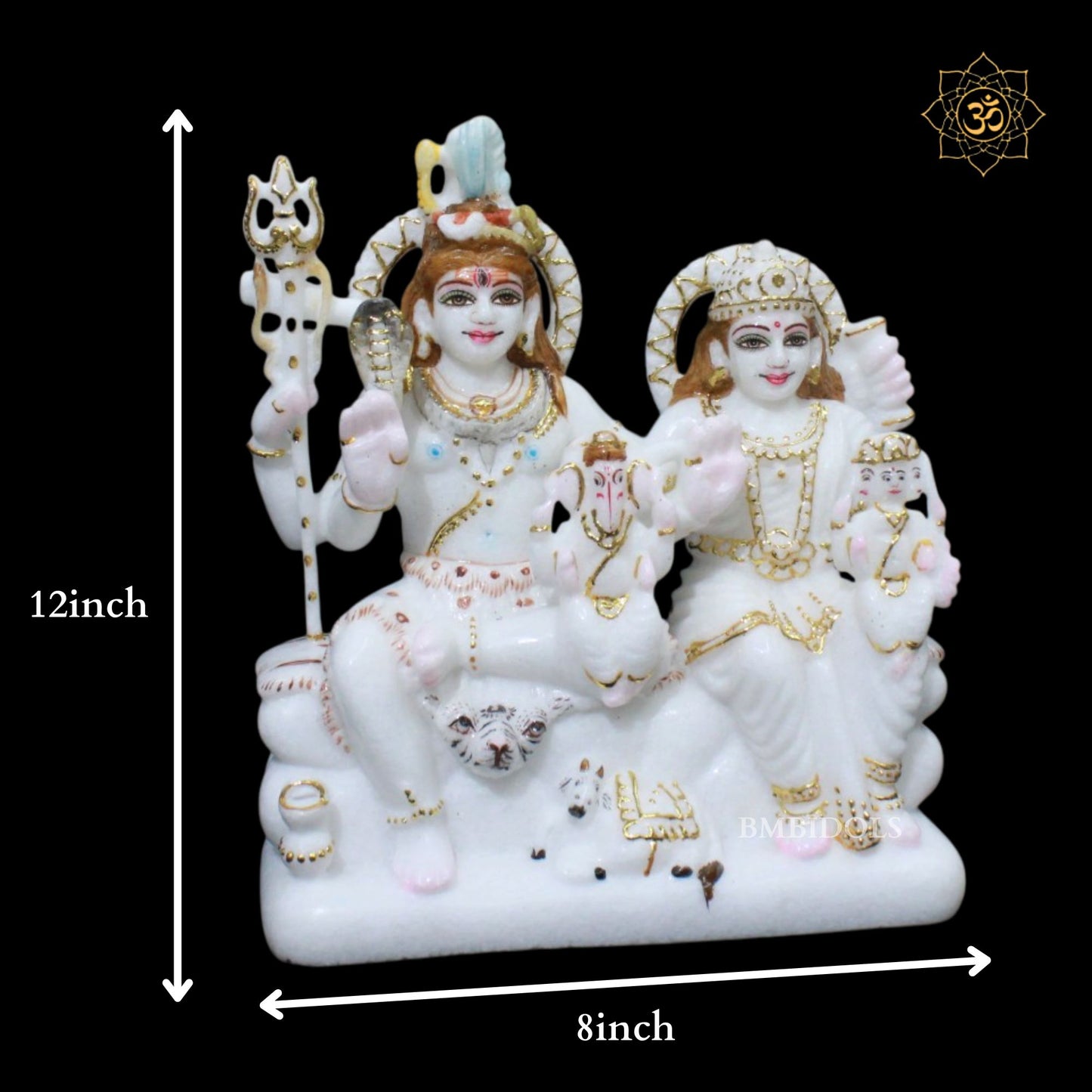 Shiv Parivar Marble Murti for Homes in 9inches with Ganesh and Kartikeya