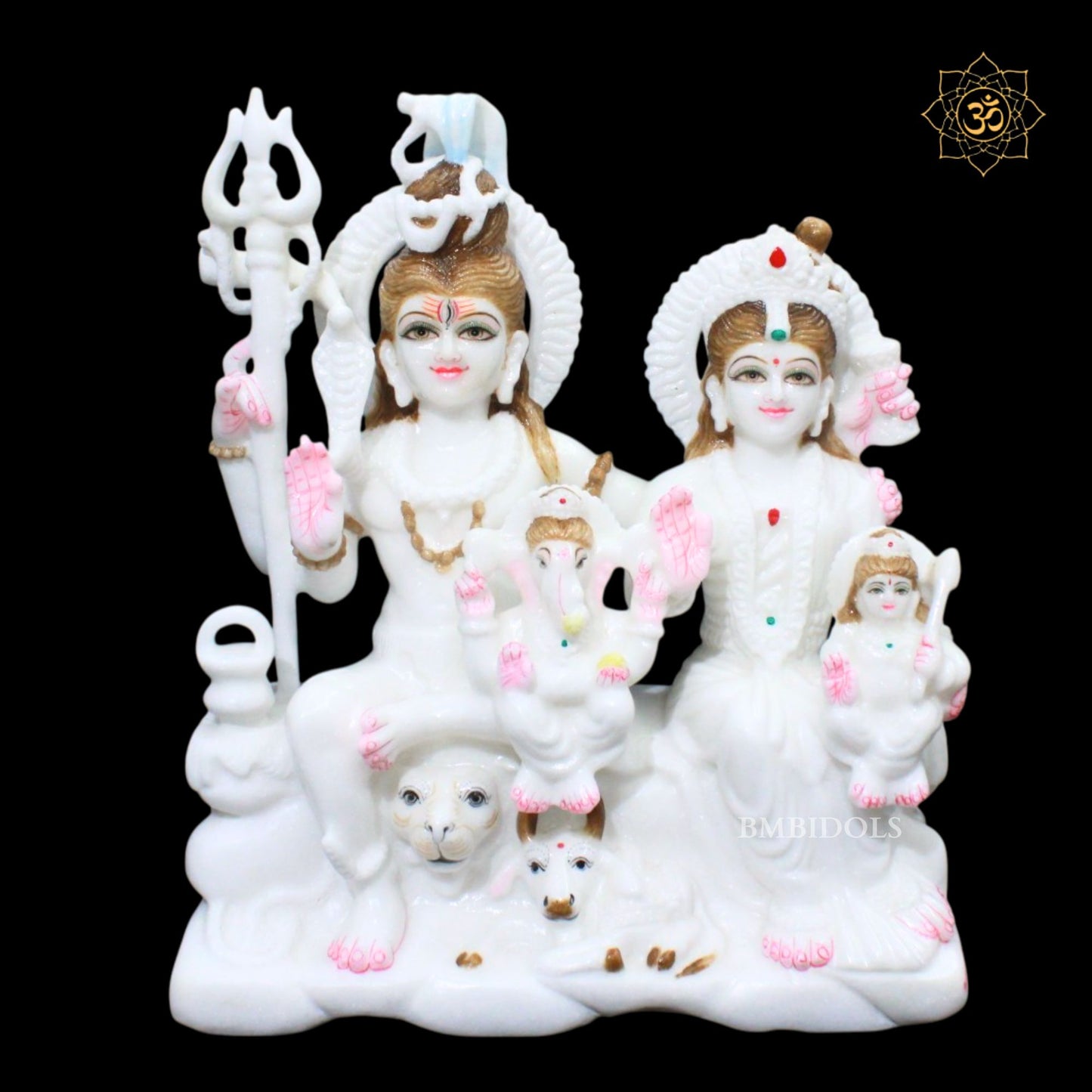 15inch Shiv Parivar Bhagwan Marble Murti in Pure White Marble