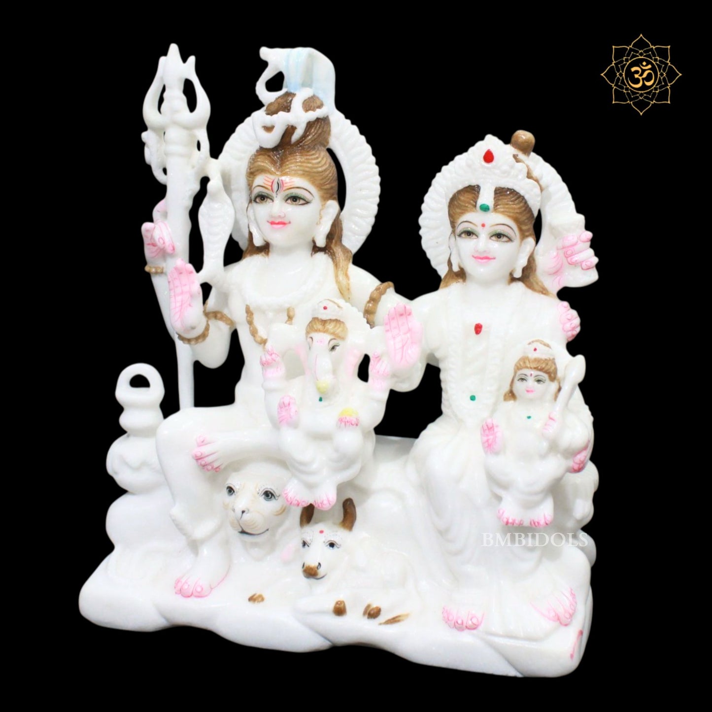 15inch Shiv Parivar Bhagwan Marble Murti in Pure White Marble