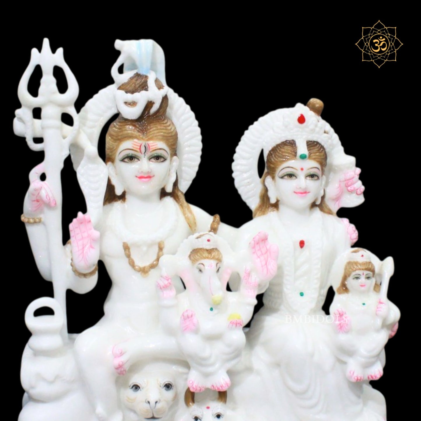 15inch Shiv Parivar Bhagwan Marble Murti in Pure White Marble