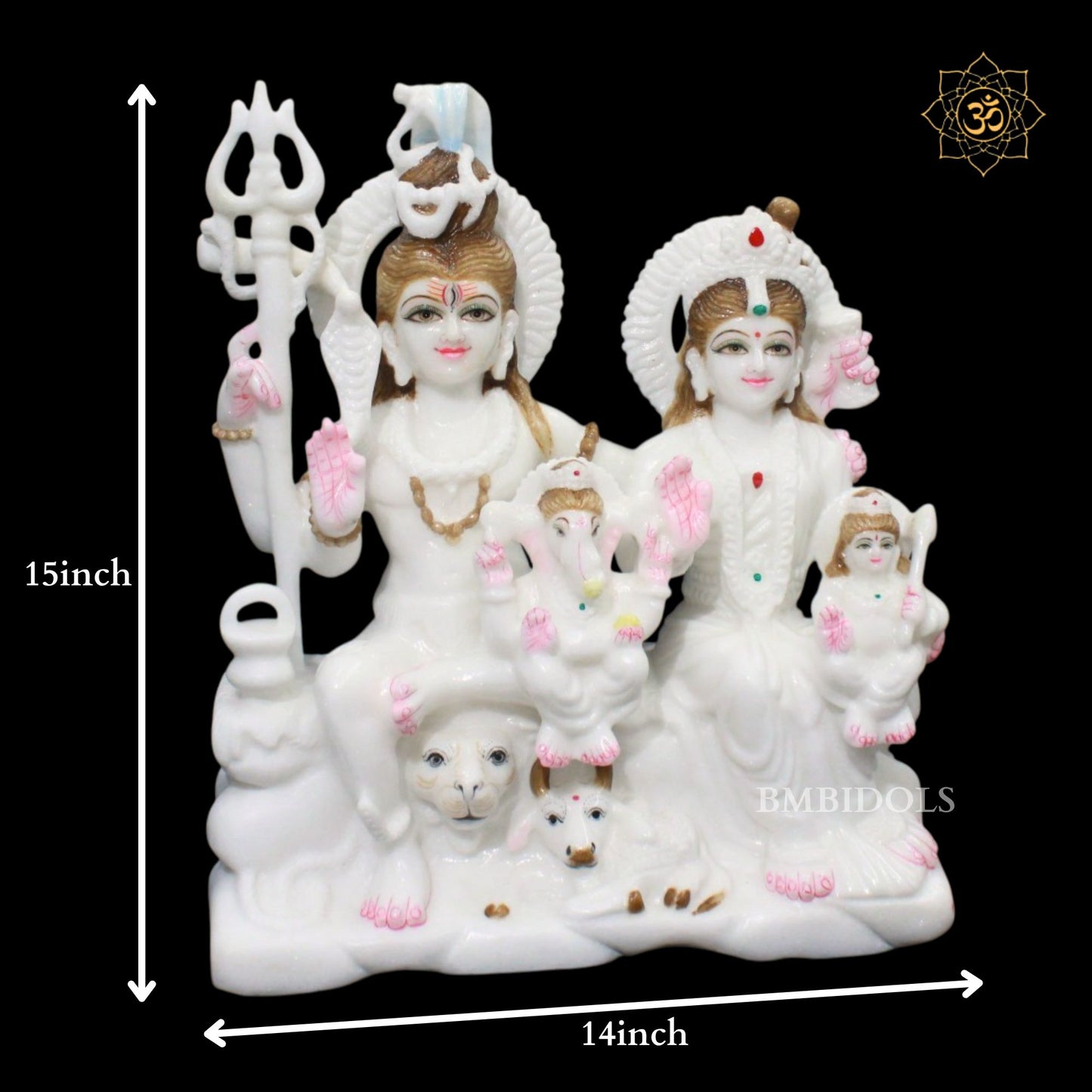 15inch Shiv Parivar Bhagwan Marble Murti in Pure White Marble