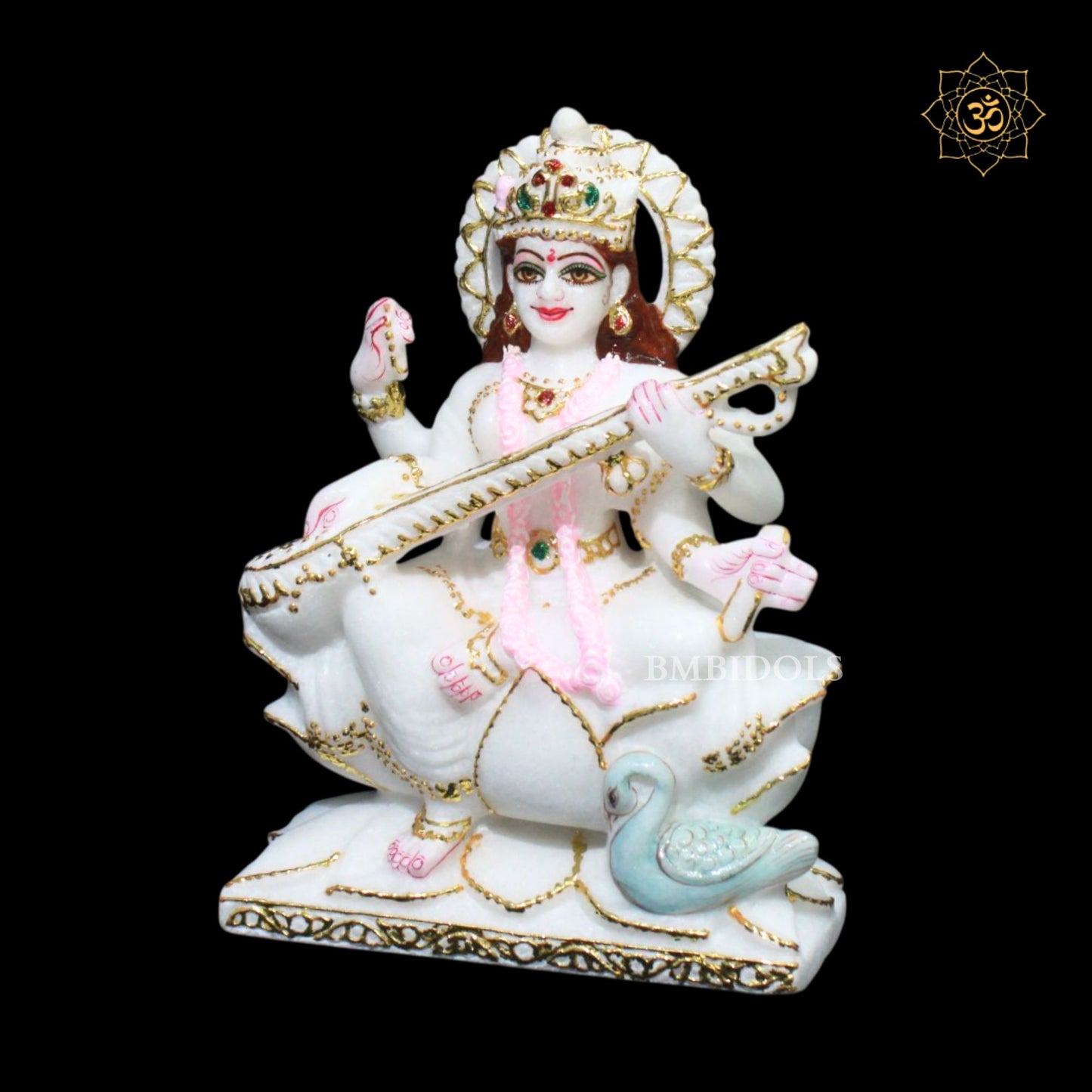 Marble Saraswati Maa Murti in 9inches for Ghar Mandirs