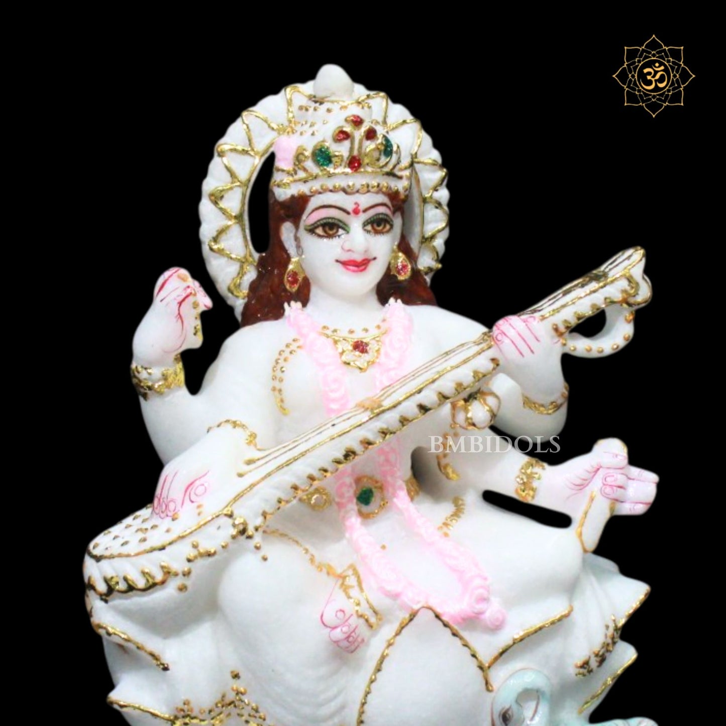Marble Saraswati Maa Murti in 9inches for Ghar Mandirs