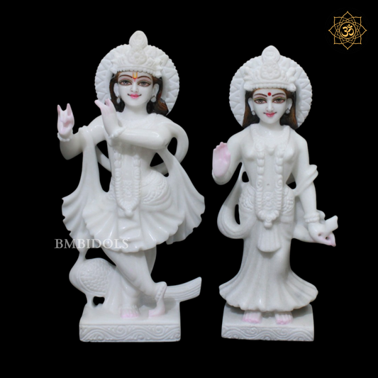 White Marble Radha Krishna Murti for Homes and Temples in 1feet