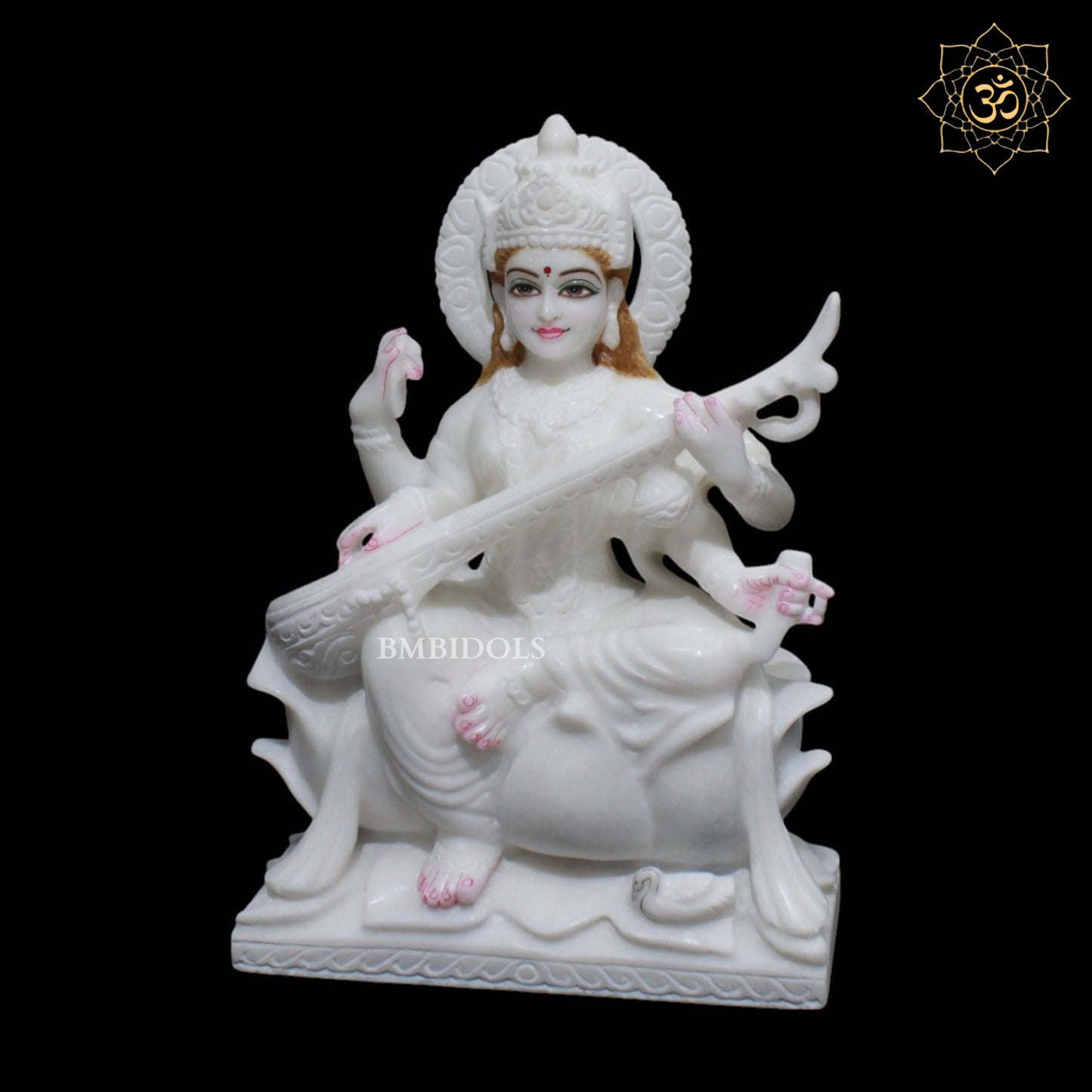 Saraswati Maa Marble Murti for Homes and Temples in 12inches