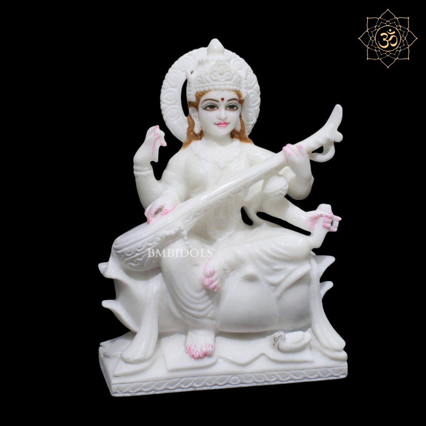 Saraswati Maa Marble Murti for Homes and Temples in 12inches