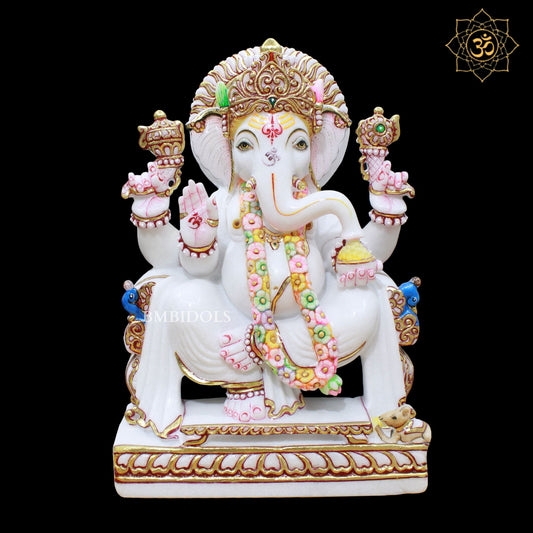 Marble Ganesh Murti in 1.5feet for Homes and Temples