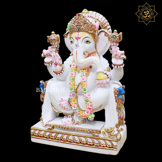 Marble Ganesh Murti in 1.5feet for Homes and Temples