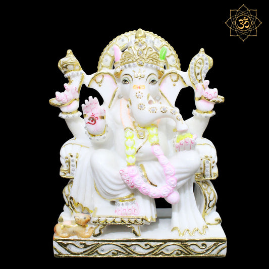 White Marble Ganesh Murti in 1feet for Homes and Temples