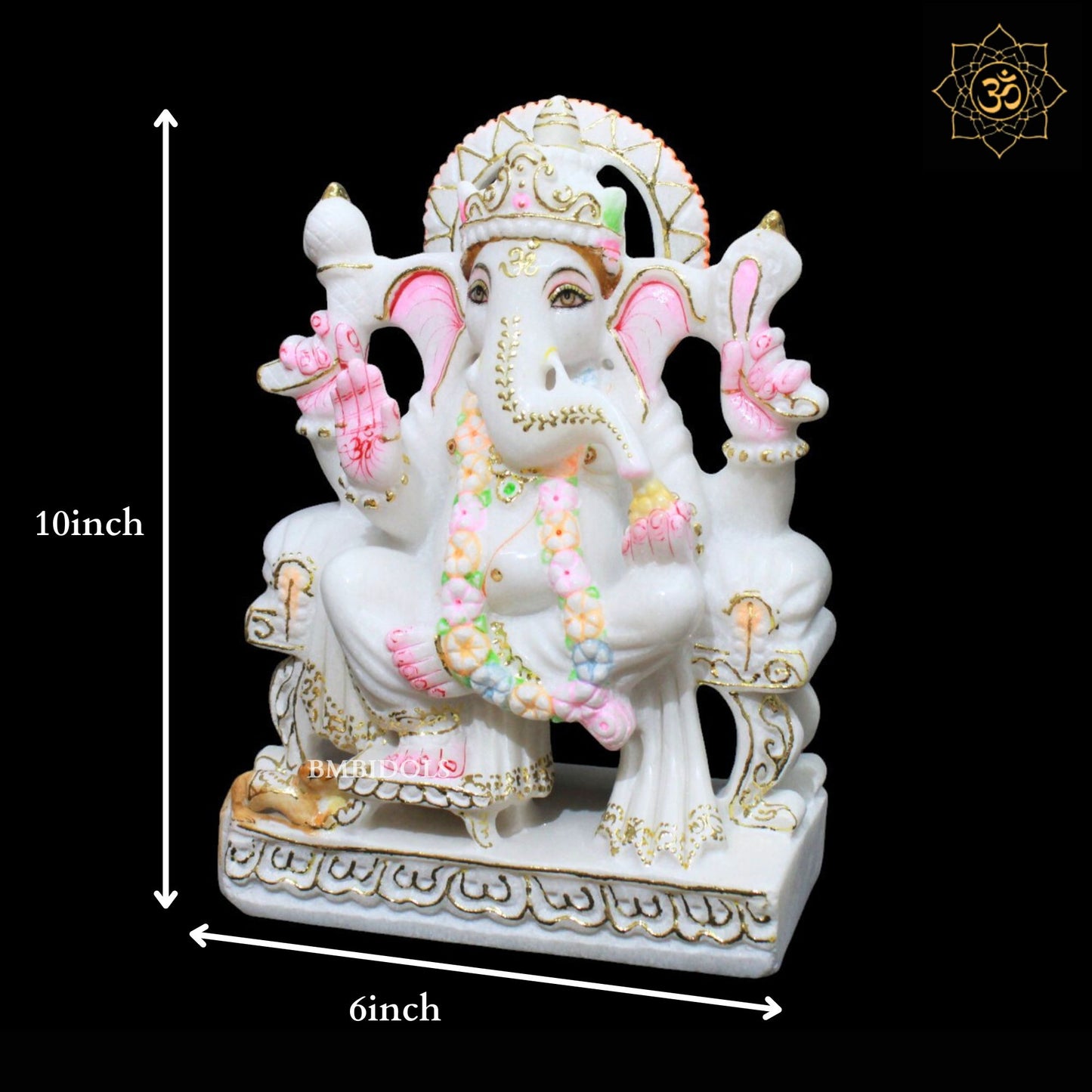 10inch Ganpati Bapa Murti in Makrana Marble for Homes and Temples