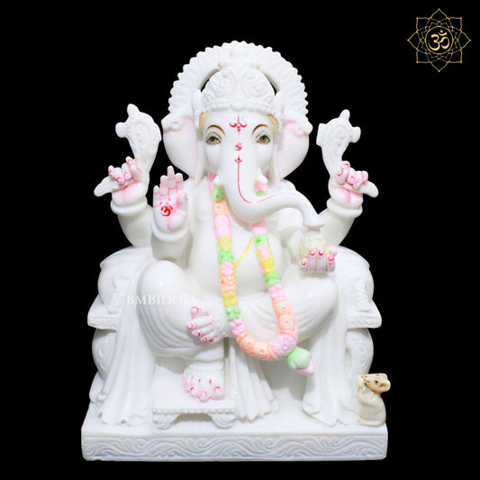 Ganpati Marble Murti in White Makrana Marble in 15inches