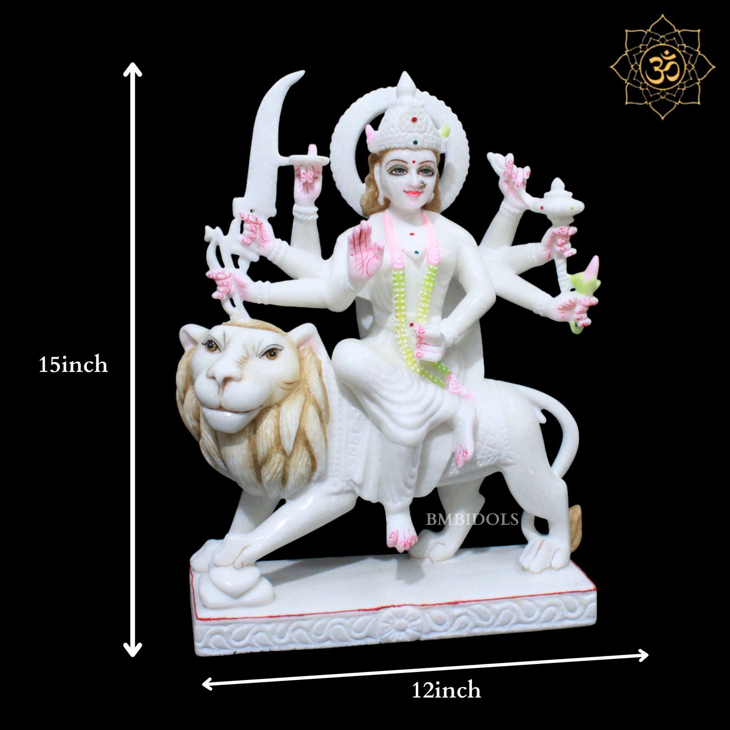 15inches Marble Durga Murti for Homes and Temples in Makrana White Marble