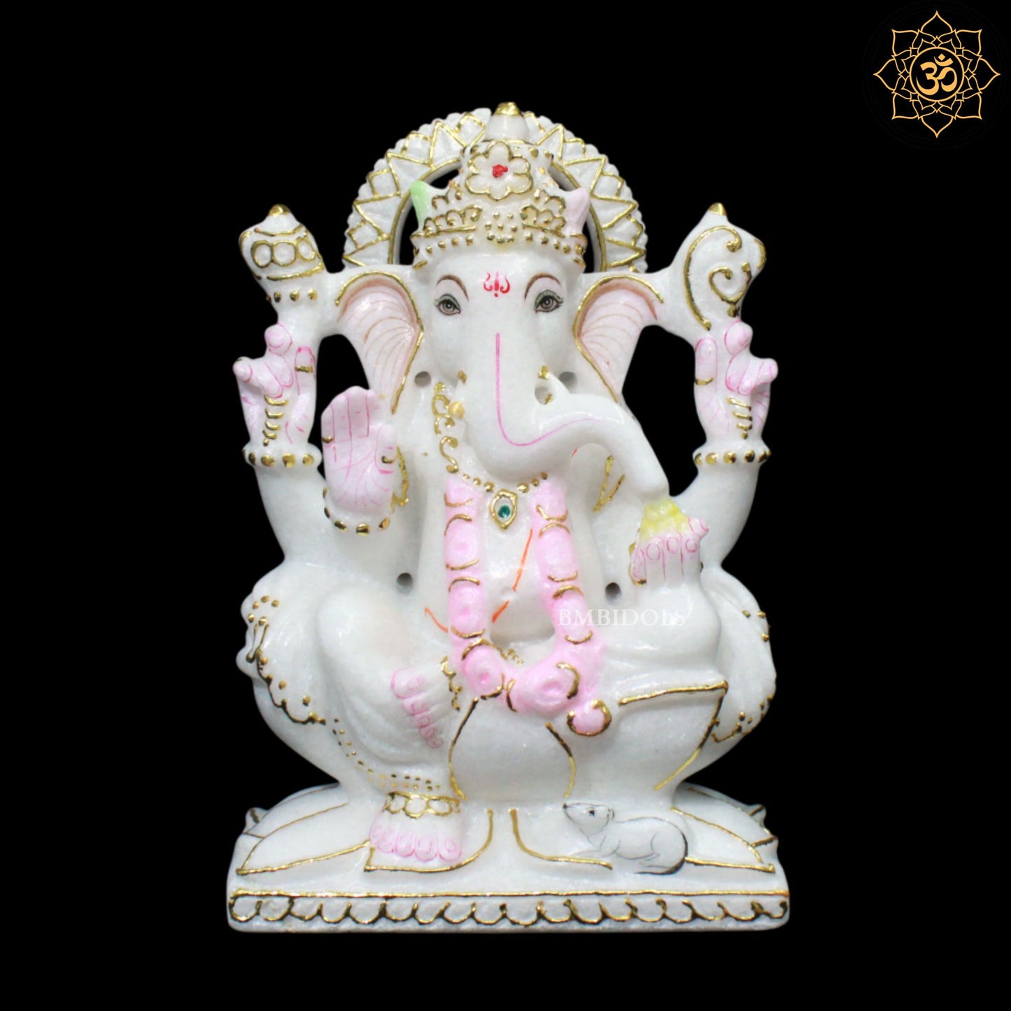 Marble Ganesh Lakshmi Murti made in pure white Marble in 9inches