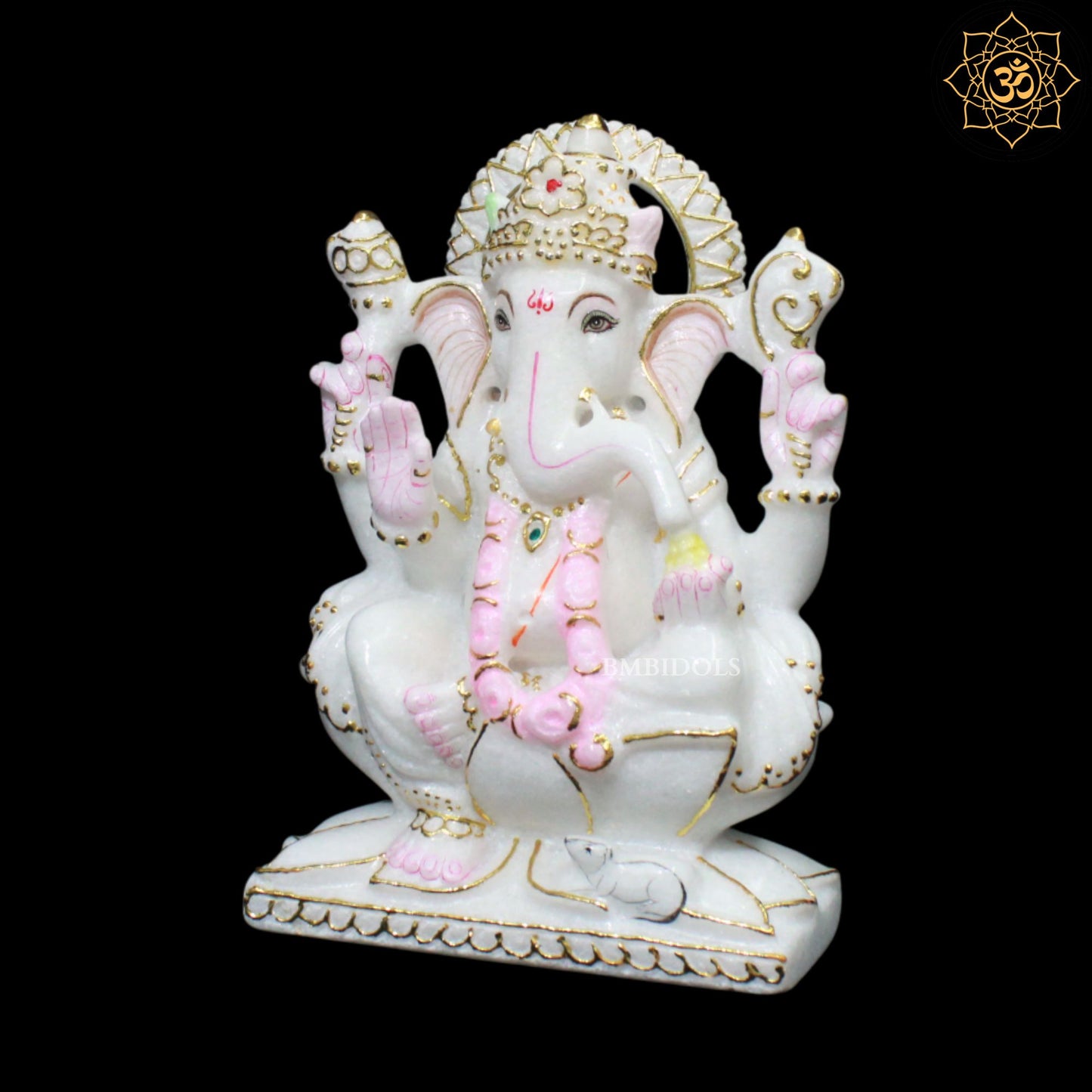 Marble Ganesh Lakshmi Murti made in pure white Marble in 9inches