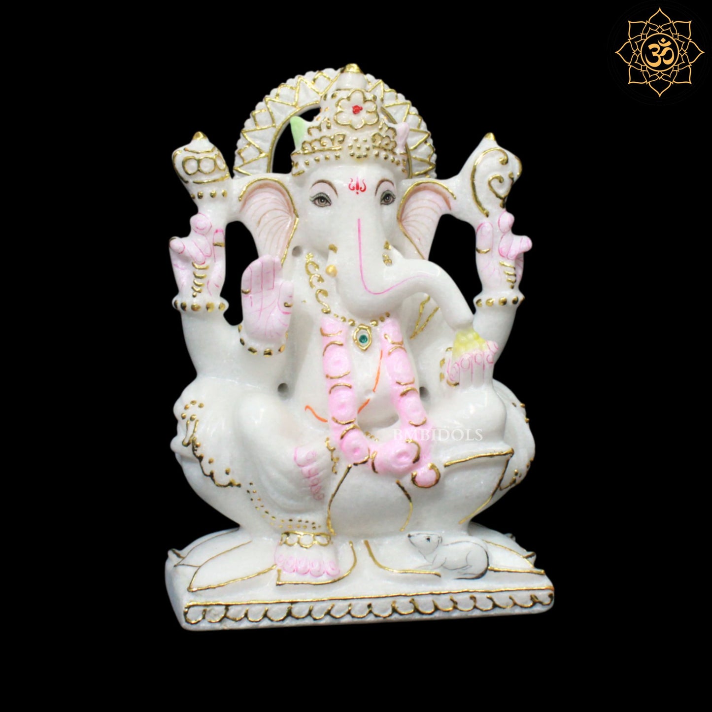 Marble Ganesh Lakshmi Murti made in pure white Marble in 9inches