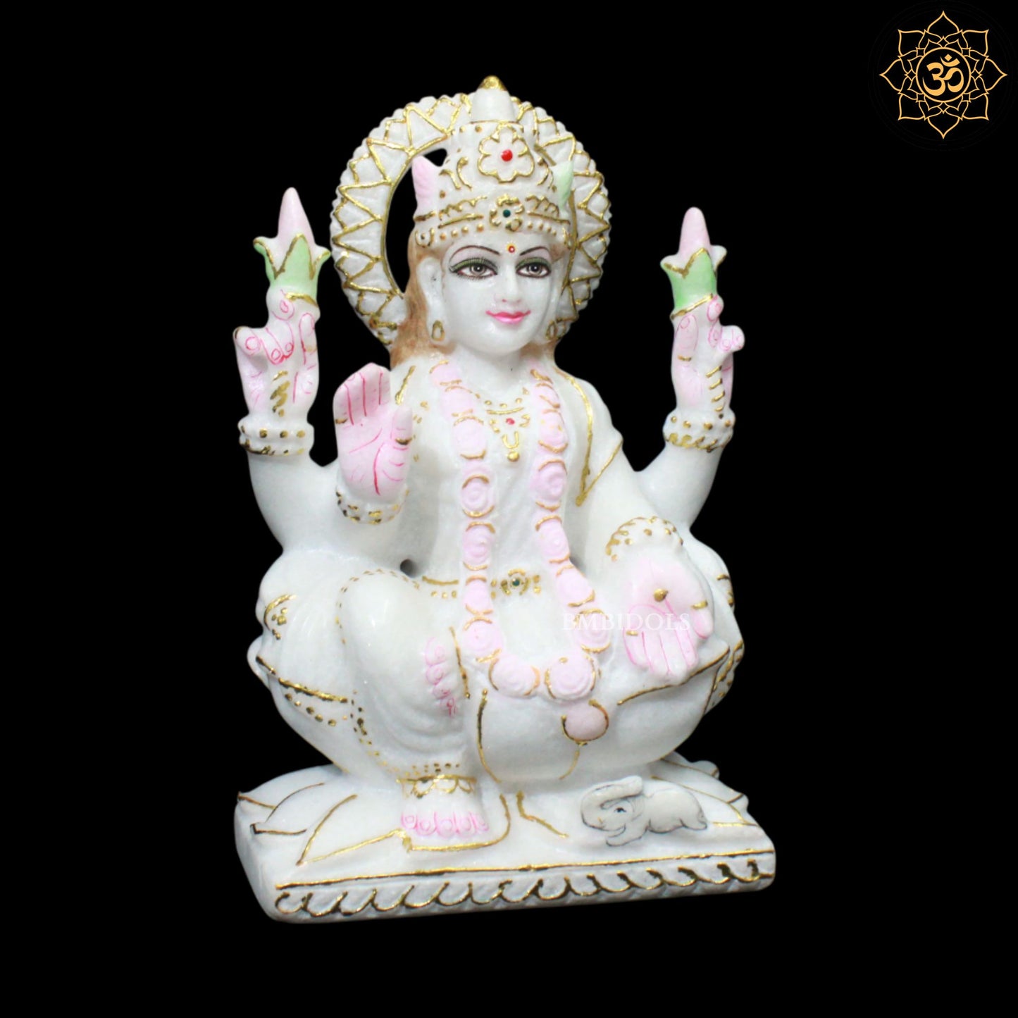 Marble Ganesh Lakshmi Murti made in pure white Marble in 9inches