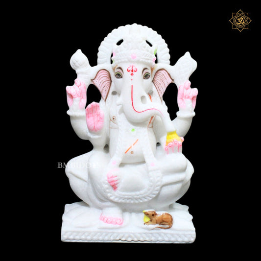 Ganesh Lakshmi Saraswati Marble Murti for Homes and Temples in 9inch