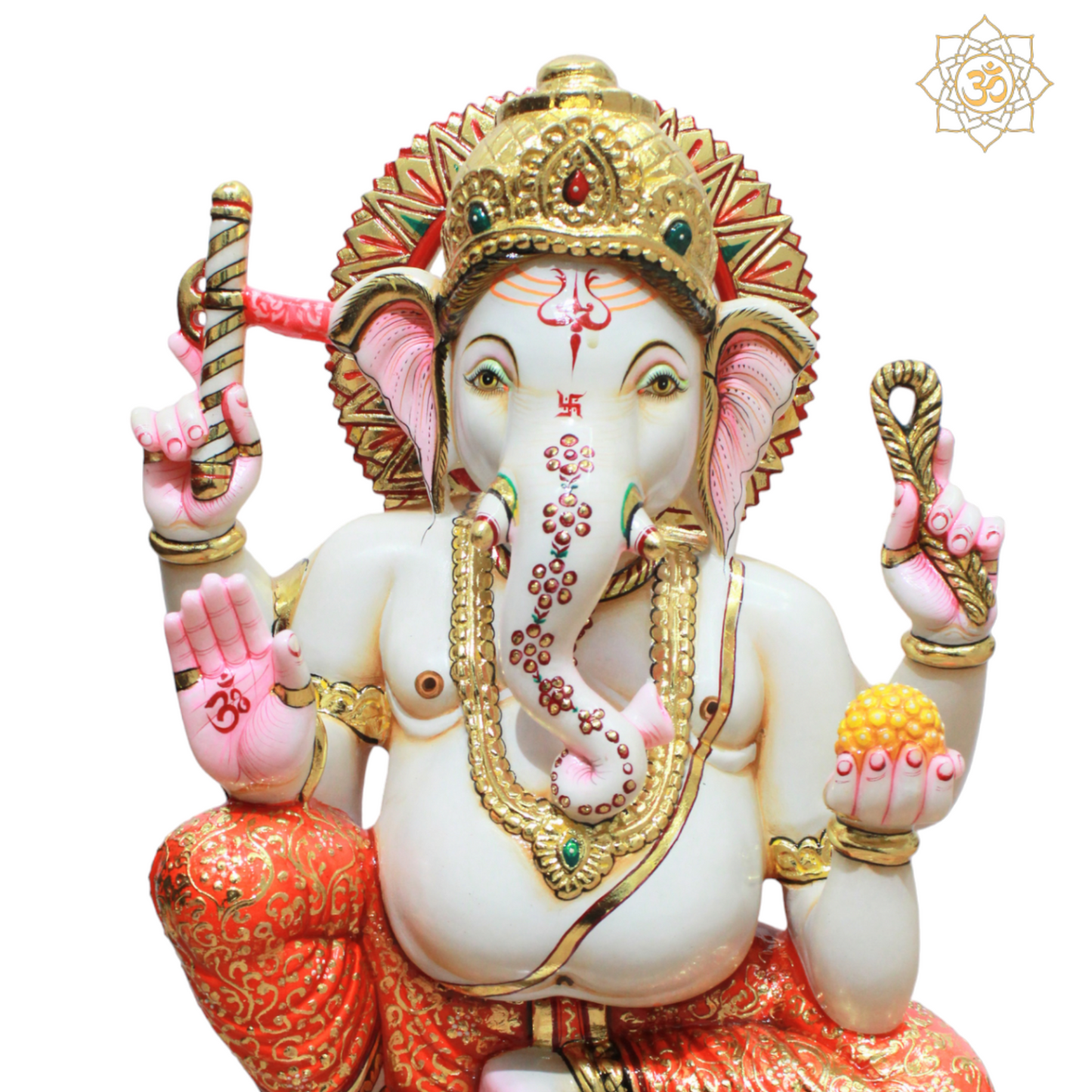 Gold Work Marble Ganesha Statue for Homes and Temples in 1.5feet