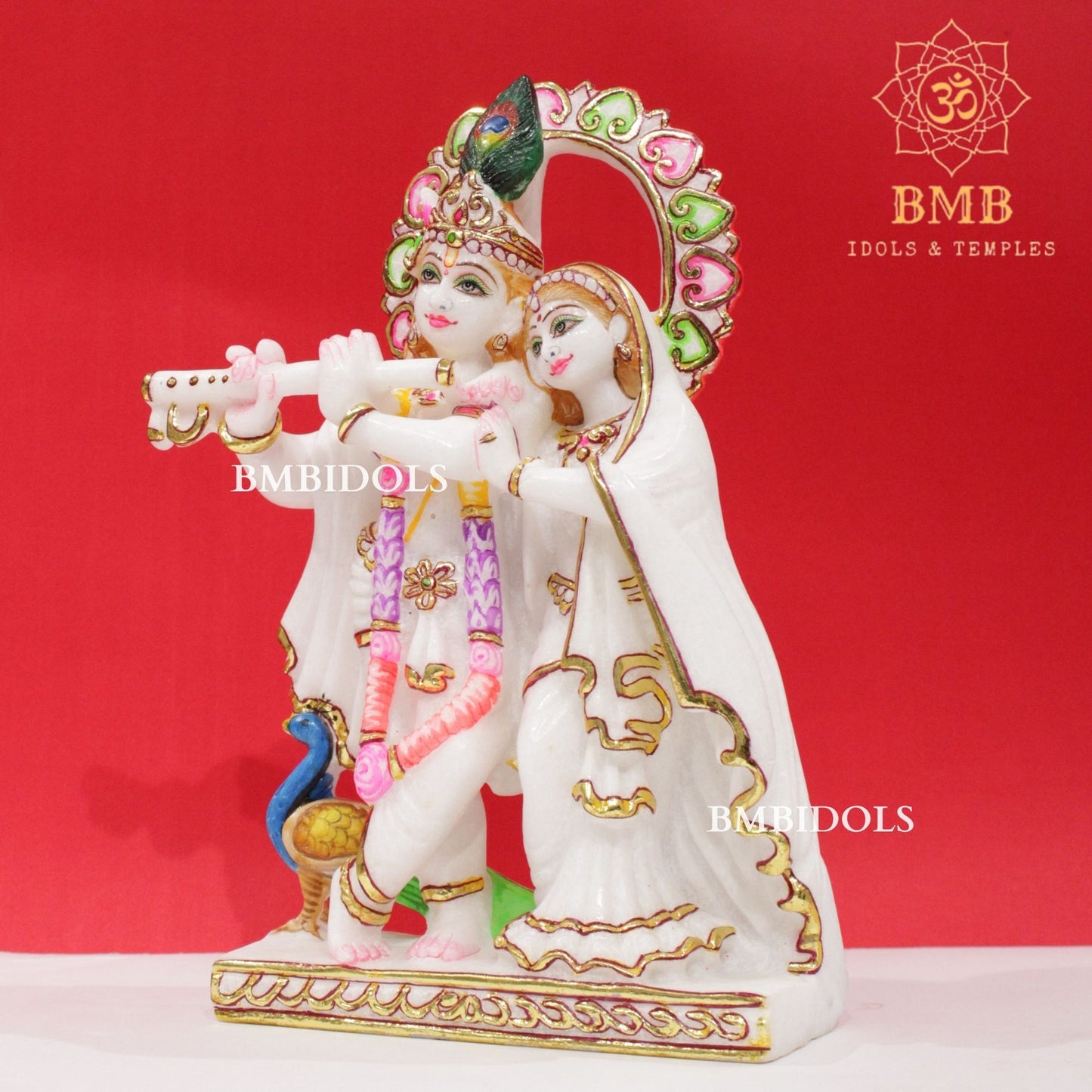 Marble Jugal Radha Krishna Statue in 12inches with flute