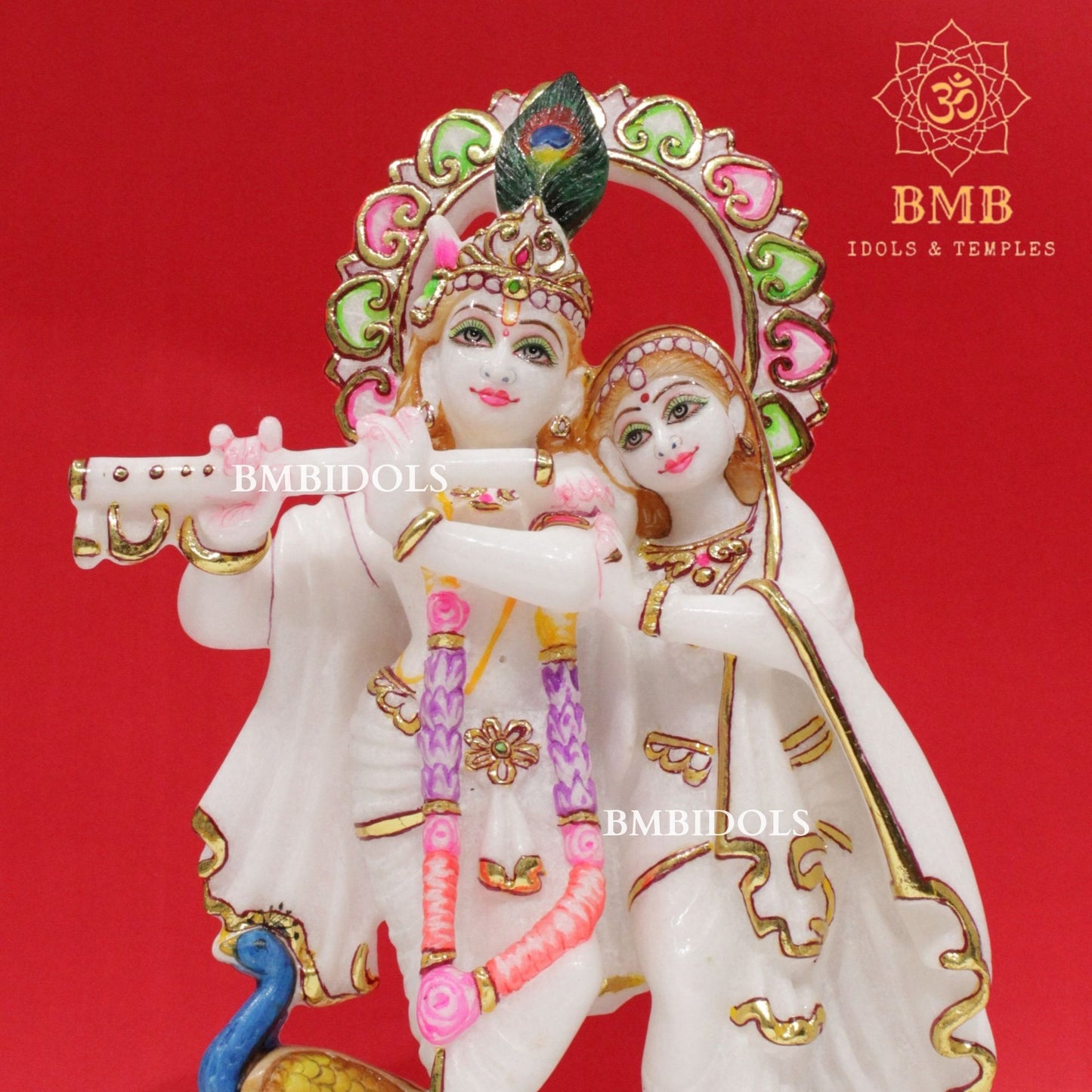 Marble Jugal Radha Krishna Statue in 12inches with flute