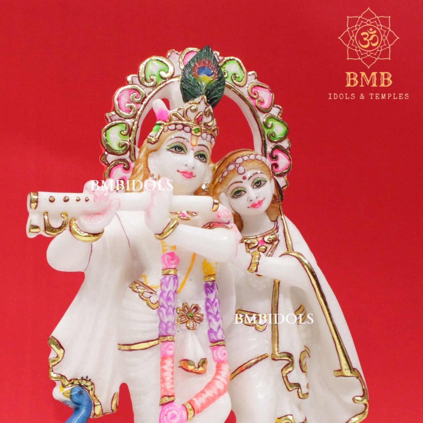 Marble Jugal Radha Krishna Statue in 12inches with flute