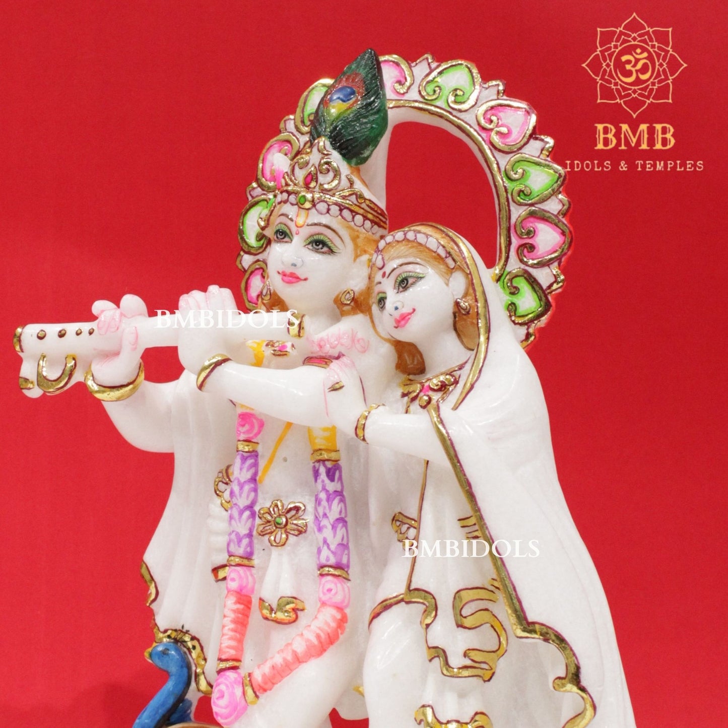 Marble Jugal Radha Krishna Statue in 12inches with flute