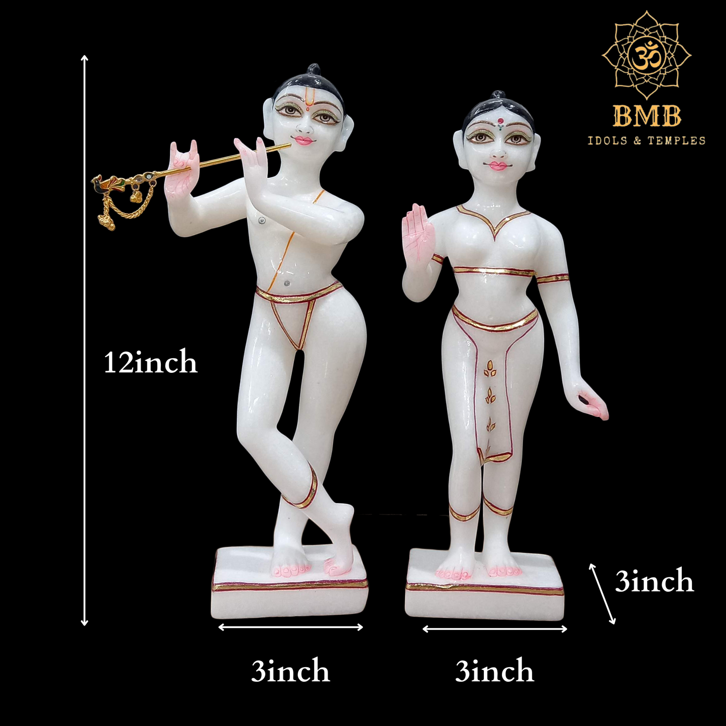 Marble Iskcon Radha Krishna Statue in 12inches in Iskcon Style