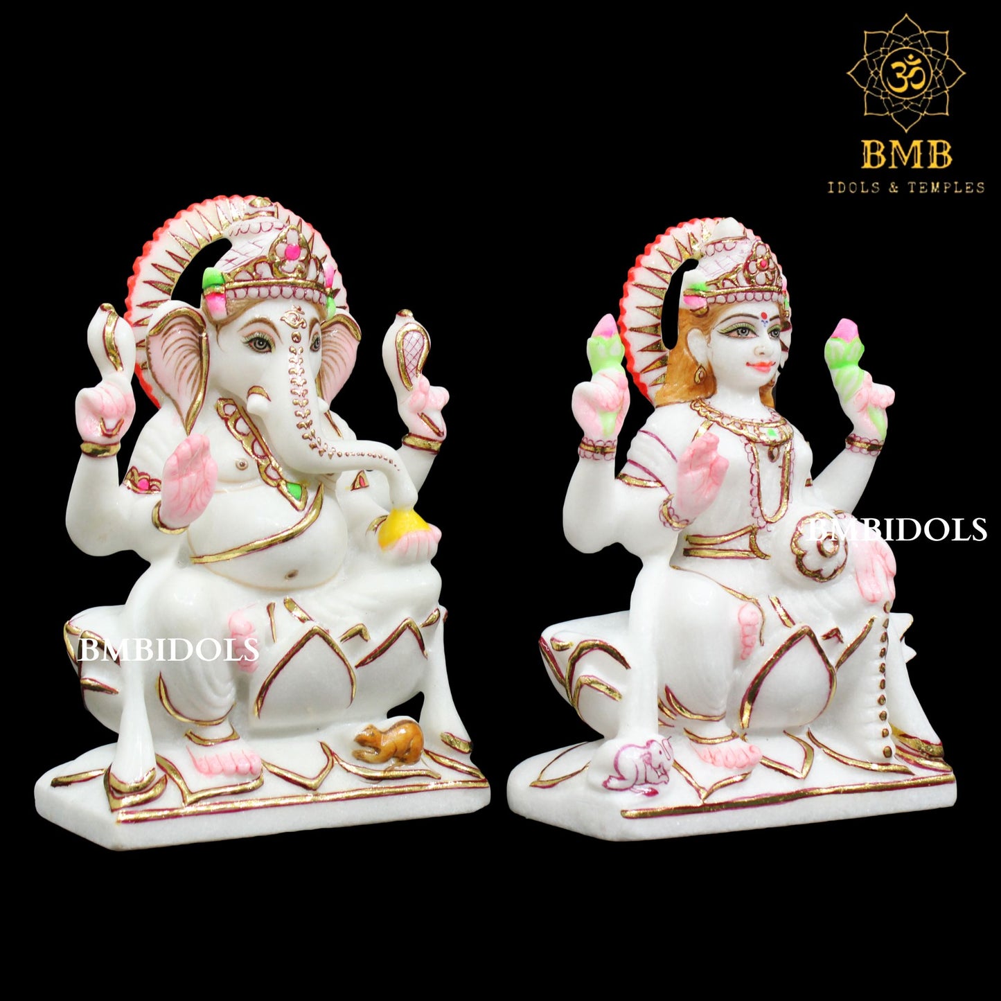 Marble Ganesh Lakshmi Statue in Makrana Marble in 9inches