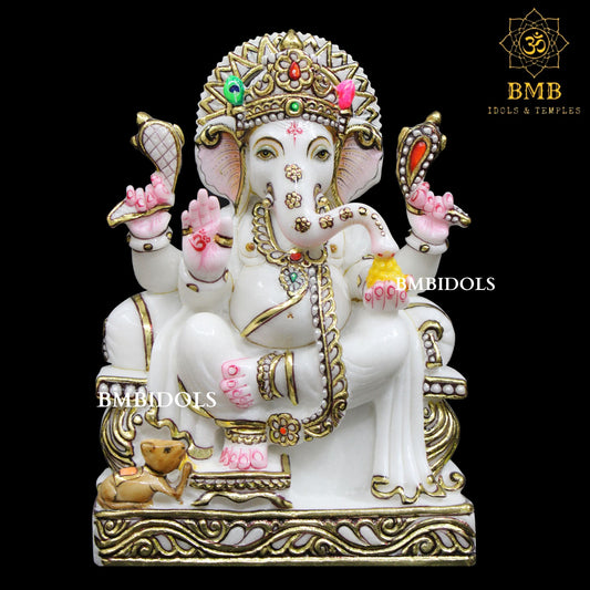 Marble Ganesh Bhagwan Murti made in Makrana Marble in 12inches