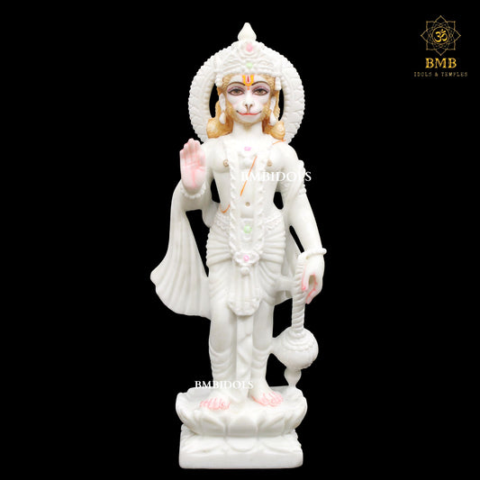 Ashirwad Marble Hanuman Statue in Standing Posture in Makrana Marble 15inches