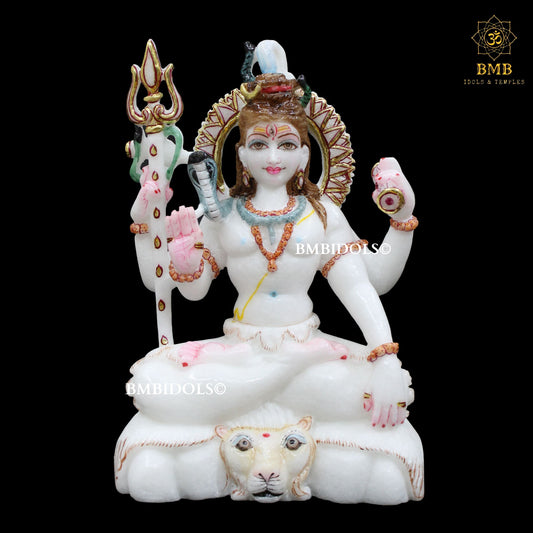 Small Four Hands Marble Shiva Statue in 9inches for Home Temples