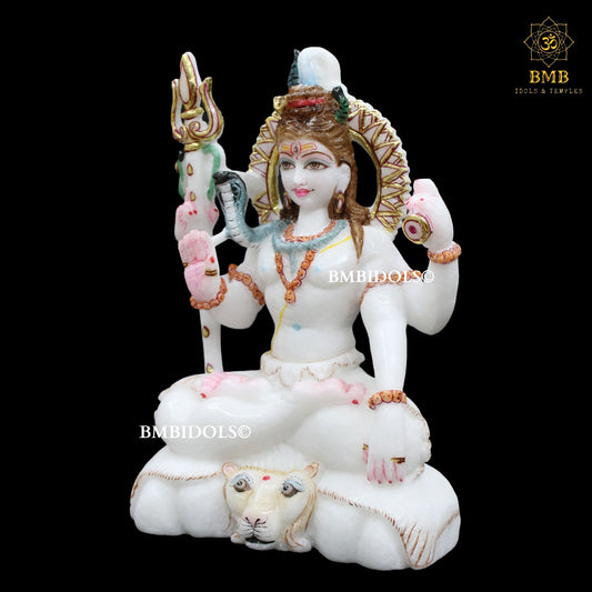 Small Four Hands Marble Shiva Statue in 9inches for Home Temples