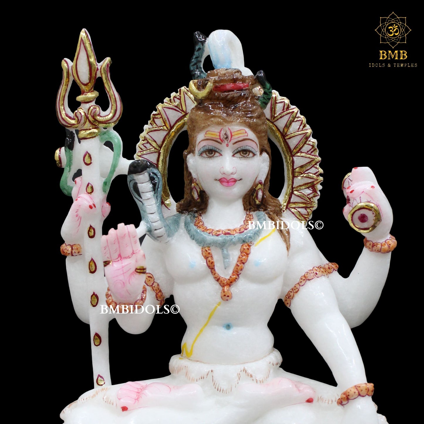 Small Four Hands Marble Shiva Statue in 9inches for Home Temples