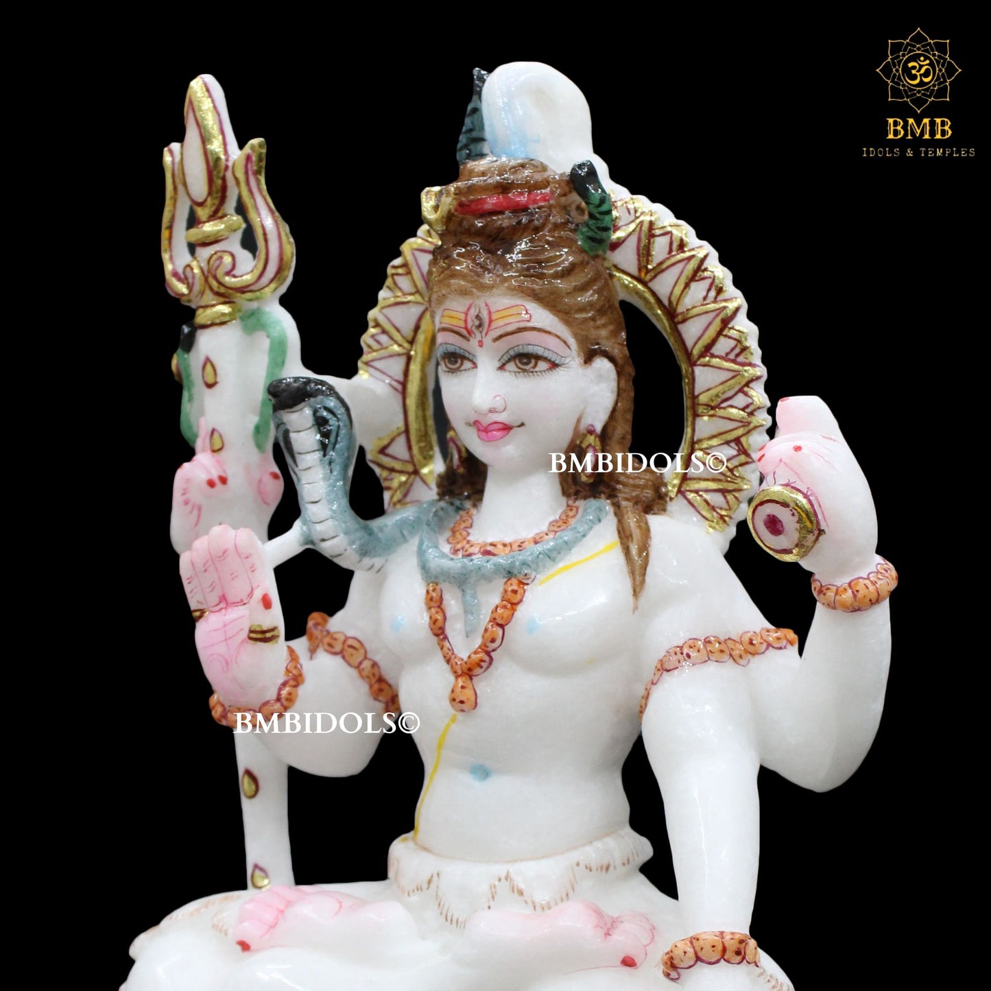 Small Four Hands Marble Shiva Statue in 9inches for Home Temples