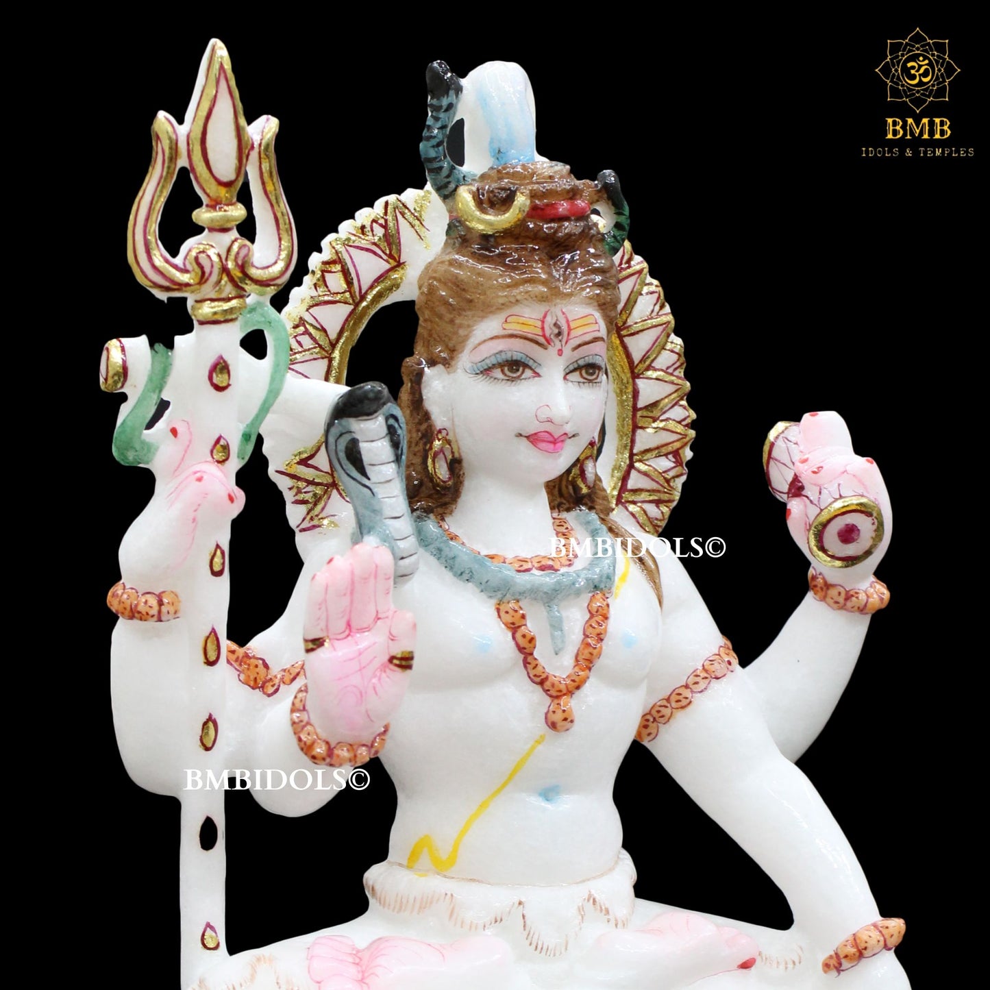 Small Four Hands Marble Shiva Statue in 9inches for Home Temples