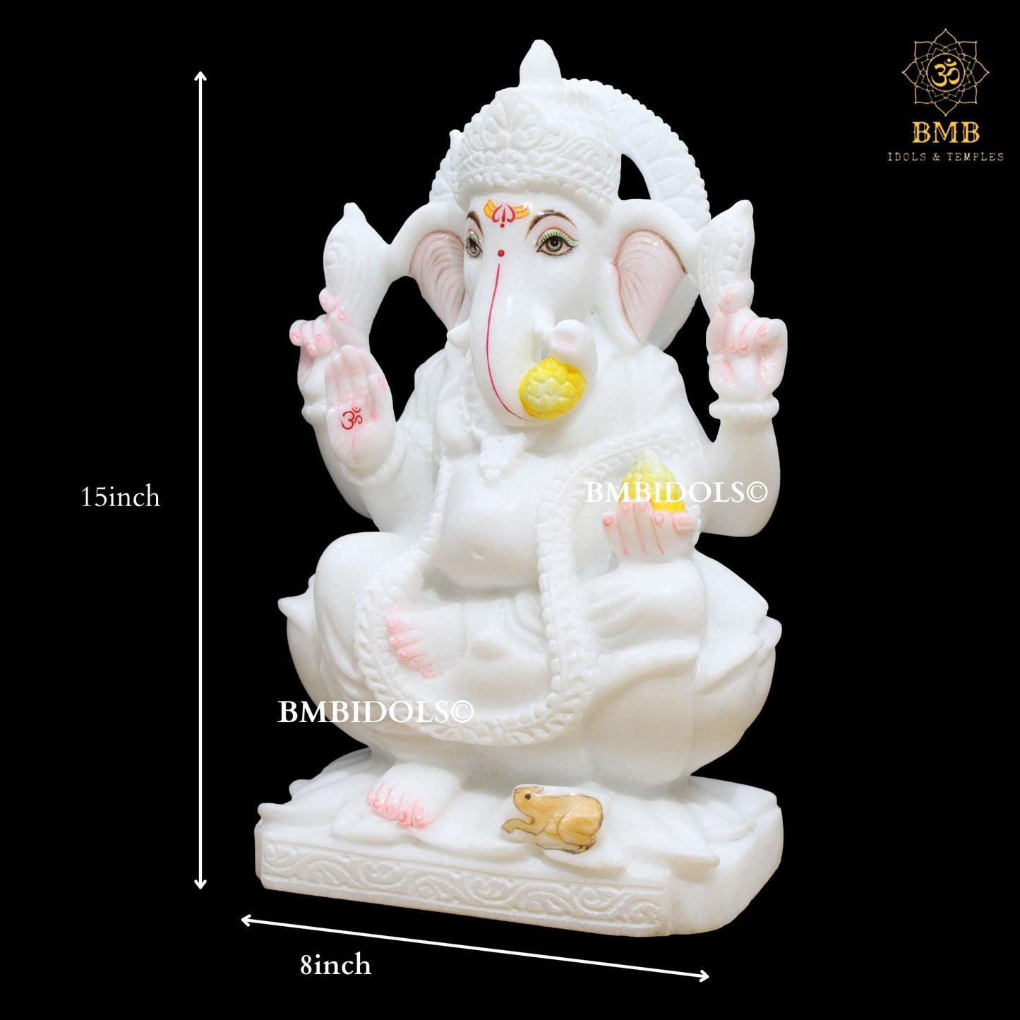 White Marble Ganesh Statue made Sitting on Lotus in 15inches