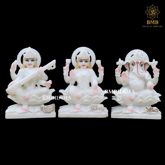 Marble Ganesh Lakshmi Saraswati Statue for Homes and Temple in White Marble