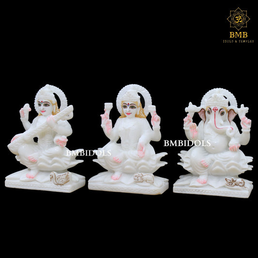 Marble Ganesh Lakshmi Saraswati Statue for Homes and Temple in White Marble