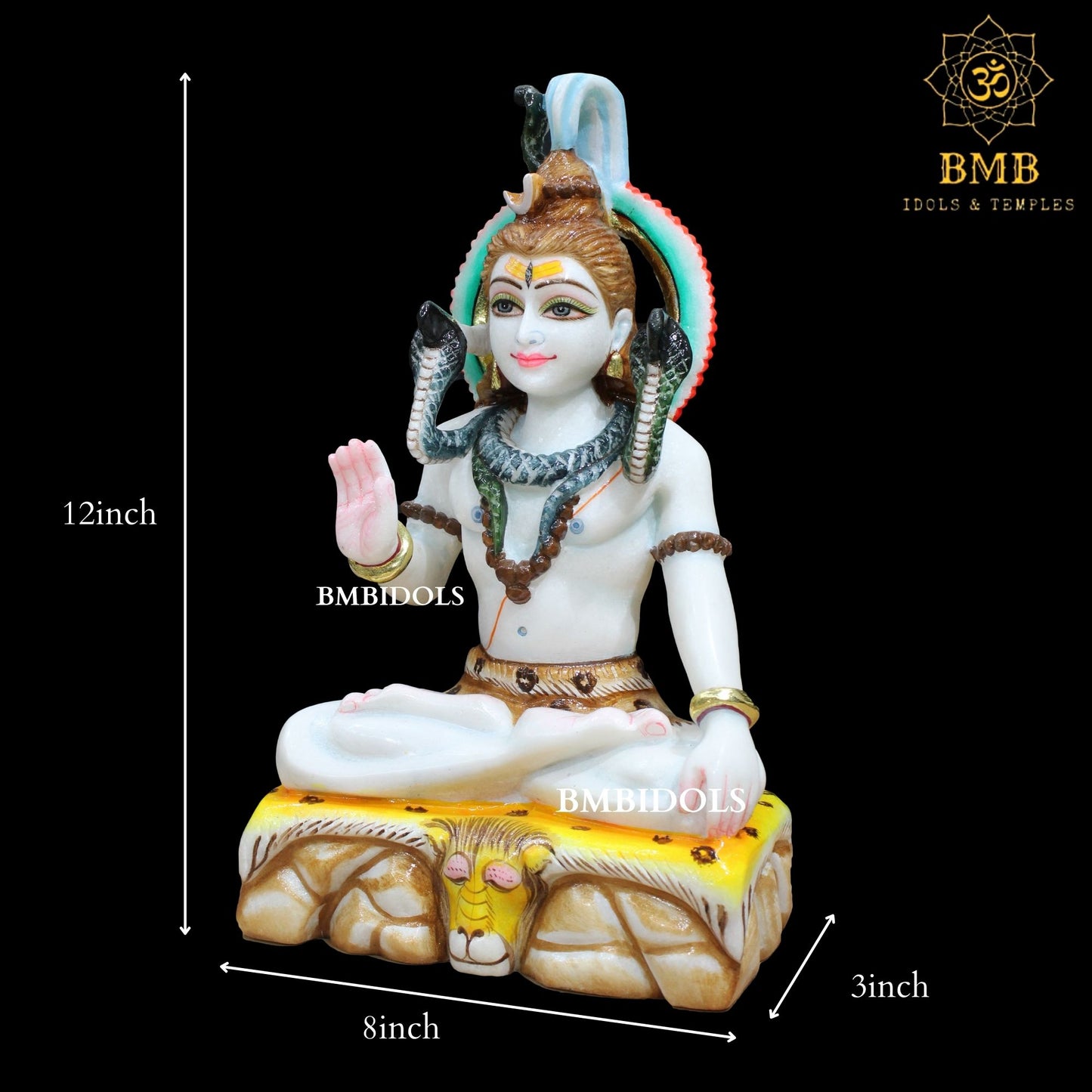 Marble Shiva Statue of Two Hands in Pure white Makrana Marble in 12inches