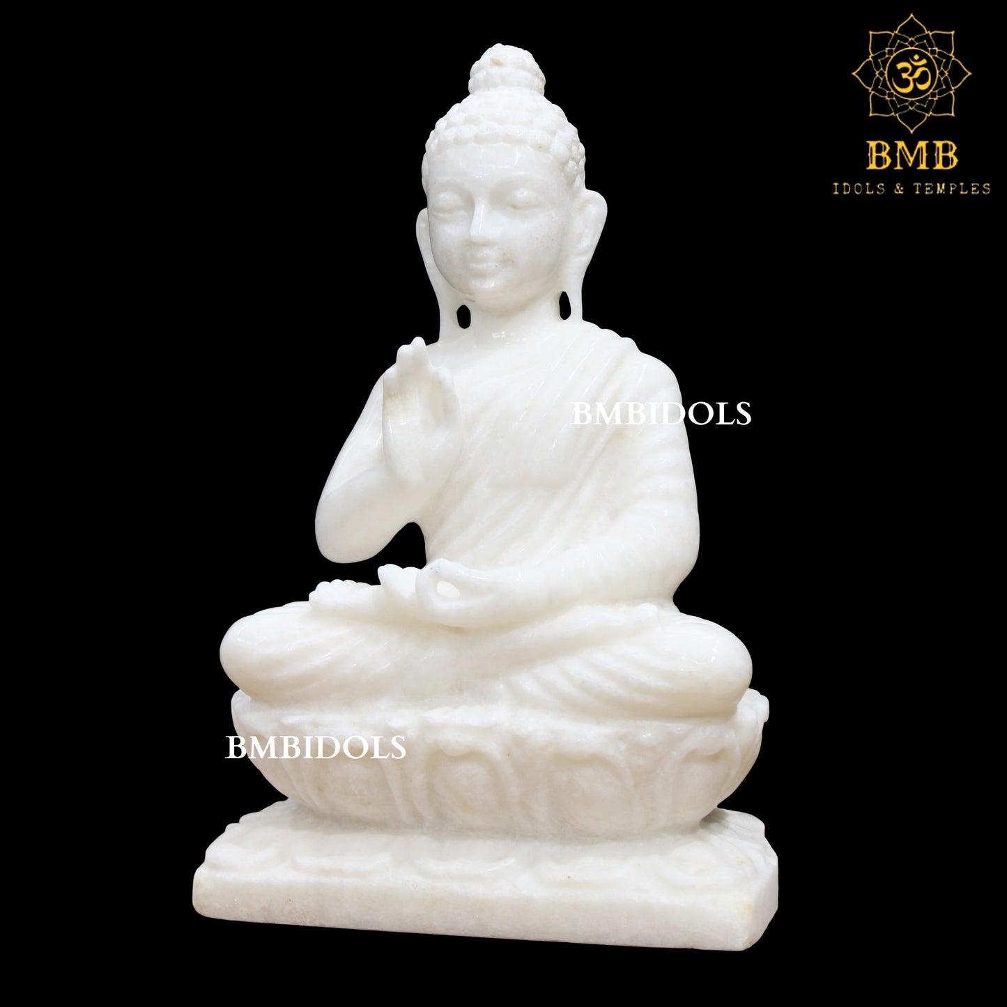 Antique Lotus Buddha Statue made in Makrana Marble in 12inch