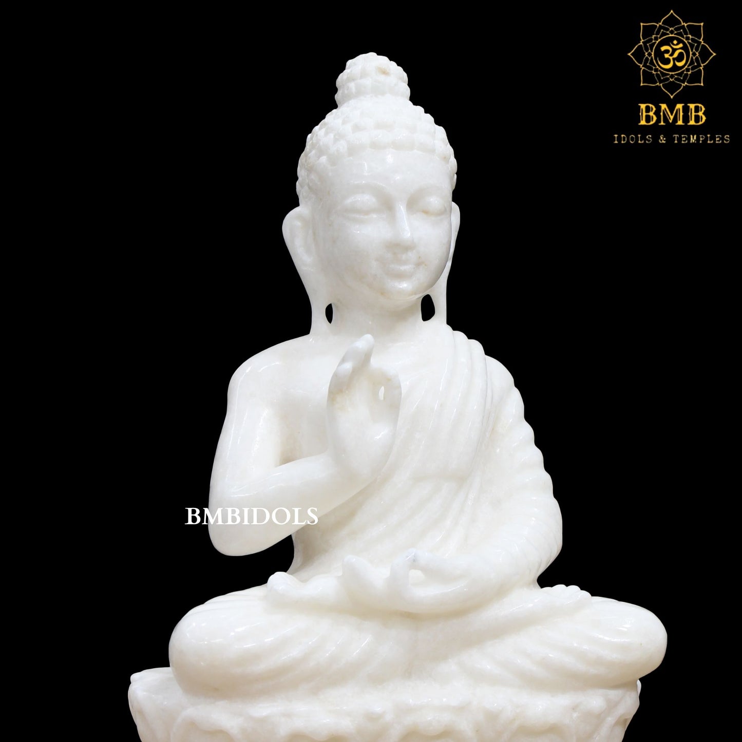 Antique Lotus Buddha Statue made in Makrana Marble in 12inch