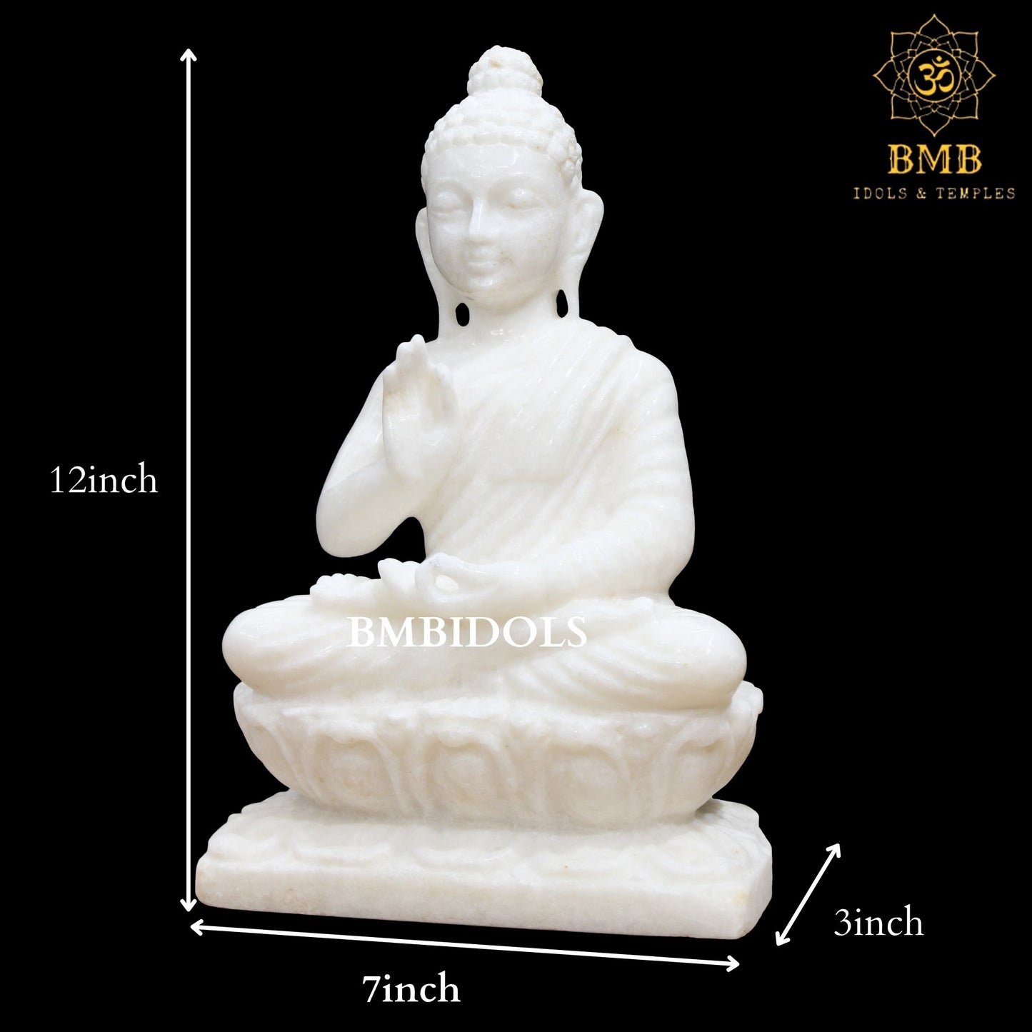 Antique Lotus Buddha Statue made in Makrana Marble in 12inch