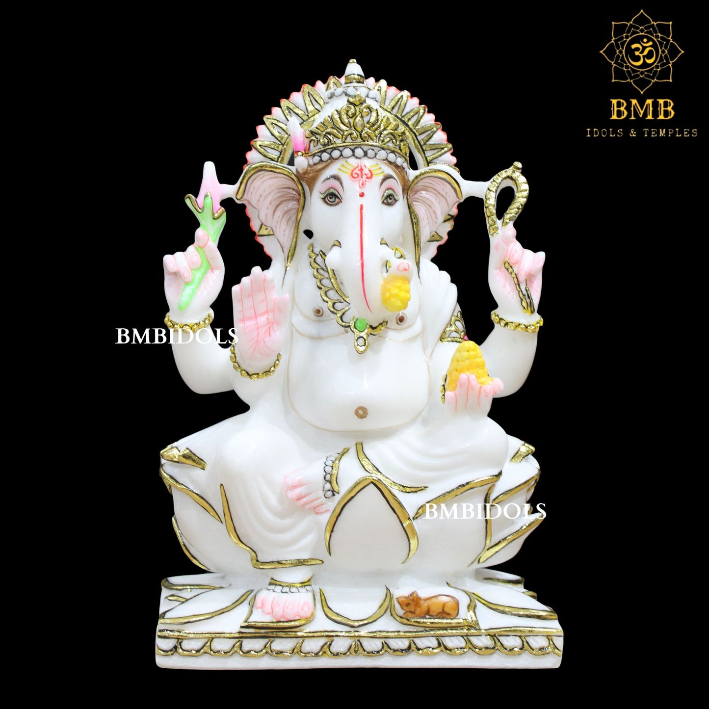 Marble Ganesh Lakshmi Statue sitting on Lotus Makrana Marble