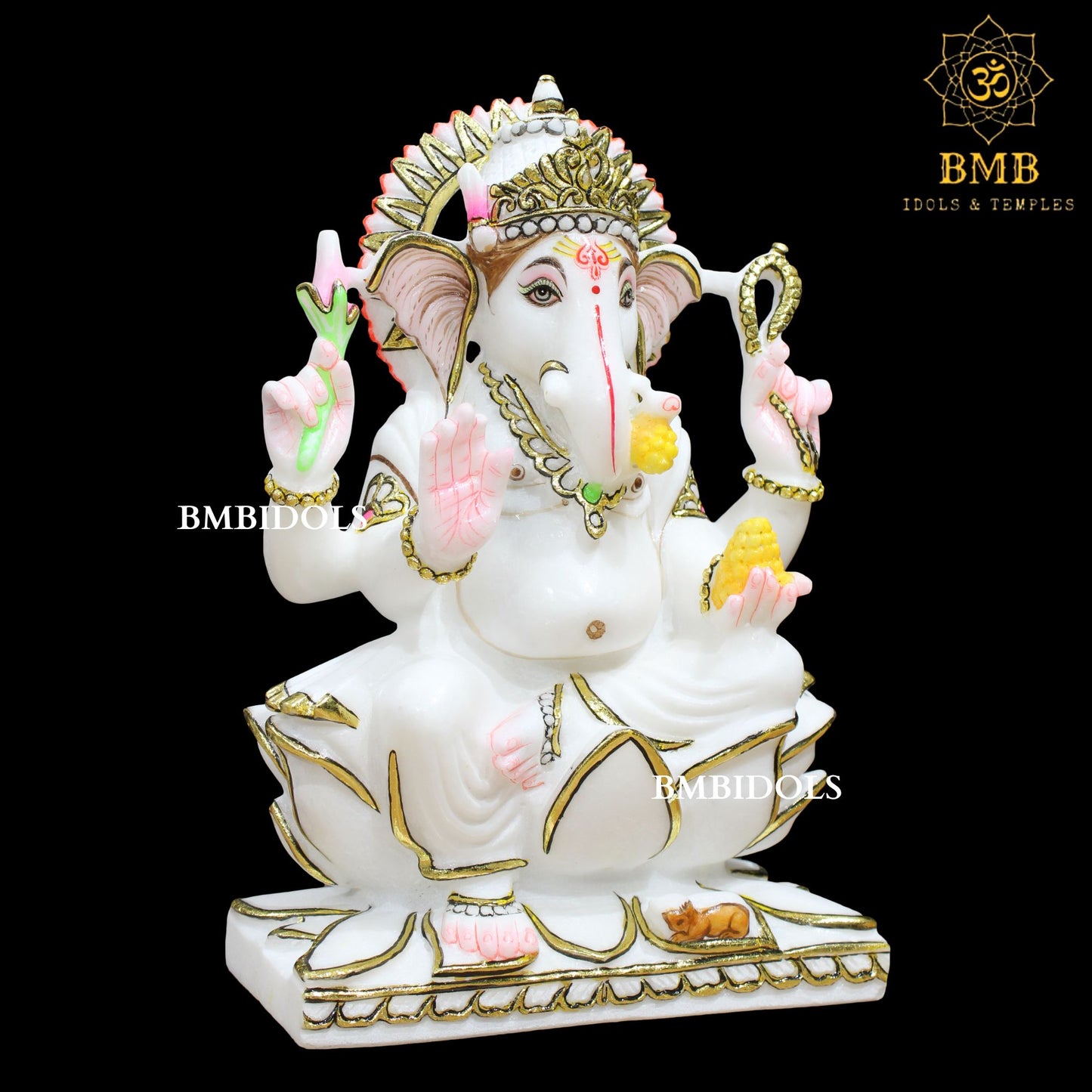 Marble Ganesh Lakshmi Statue sitting on Lotus Makrana Marble