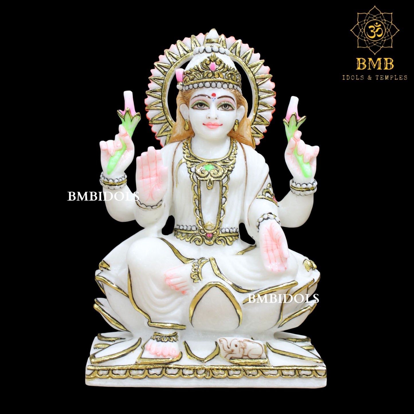 Marble Ganesh Lakshmi Statue sitting on Lotus Makrana Marble