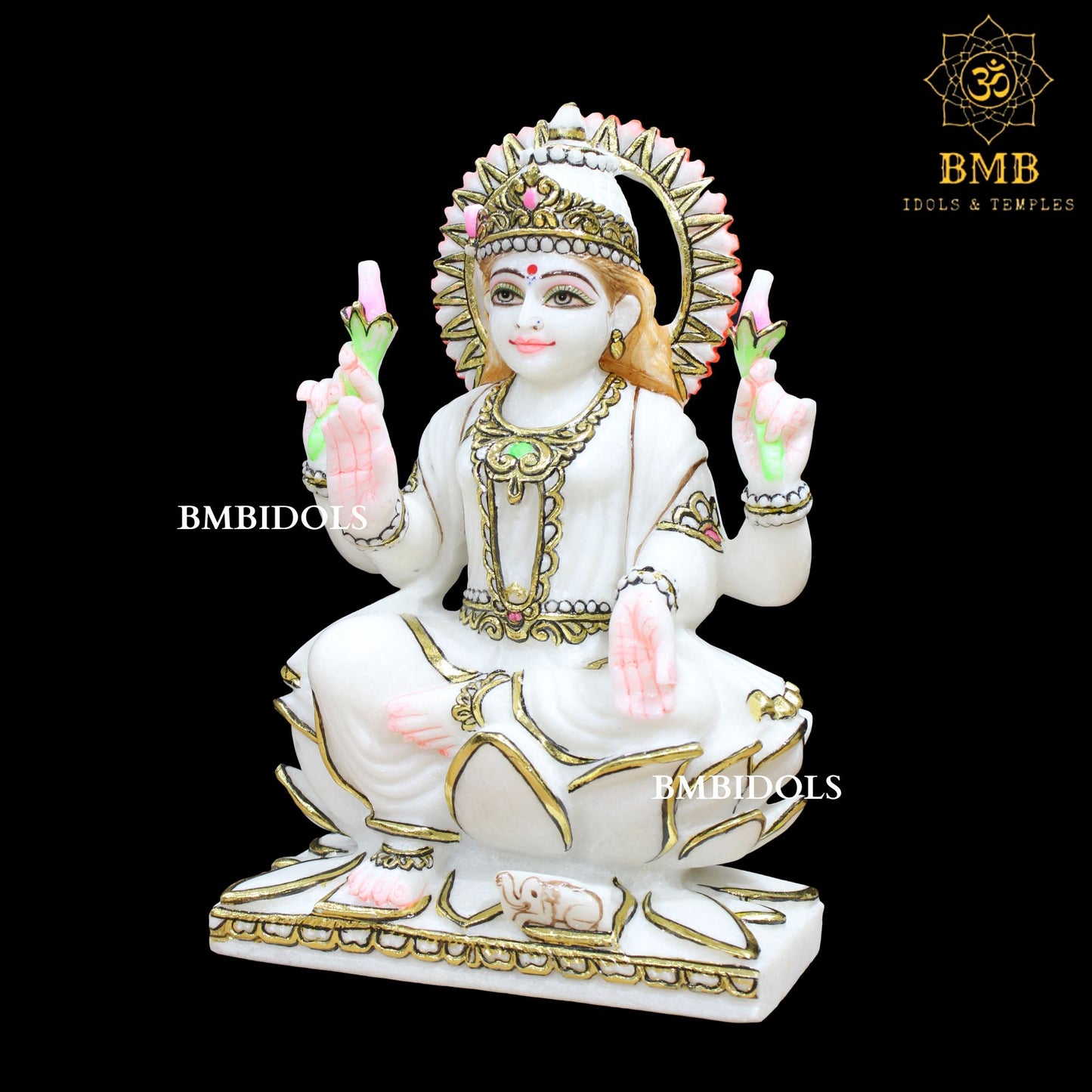 Marble Ganesh Lakshmi Statue sitting on Lotus Makrana Marble